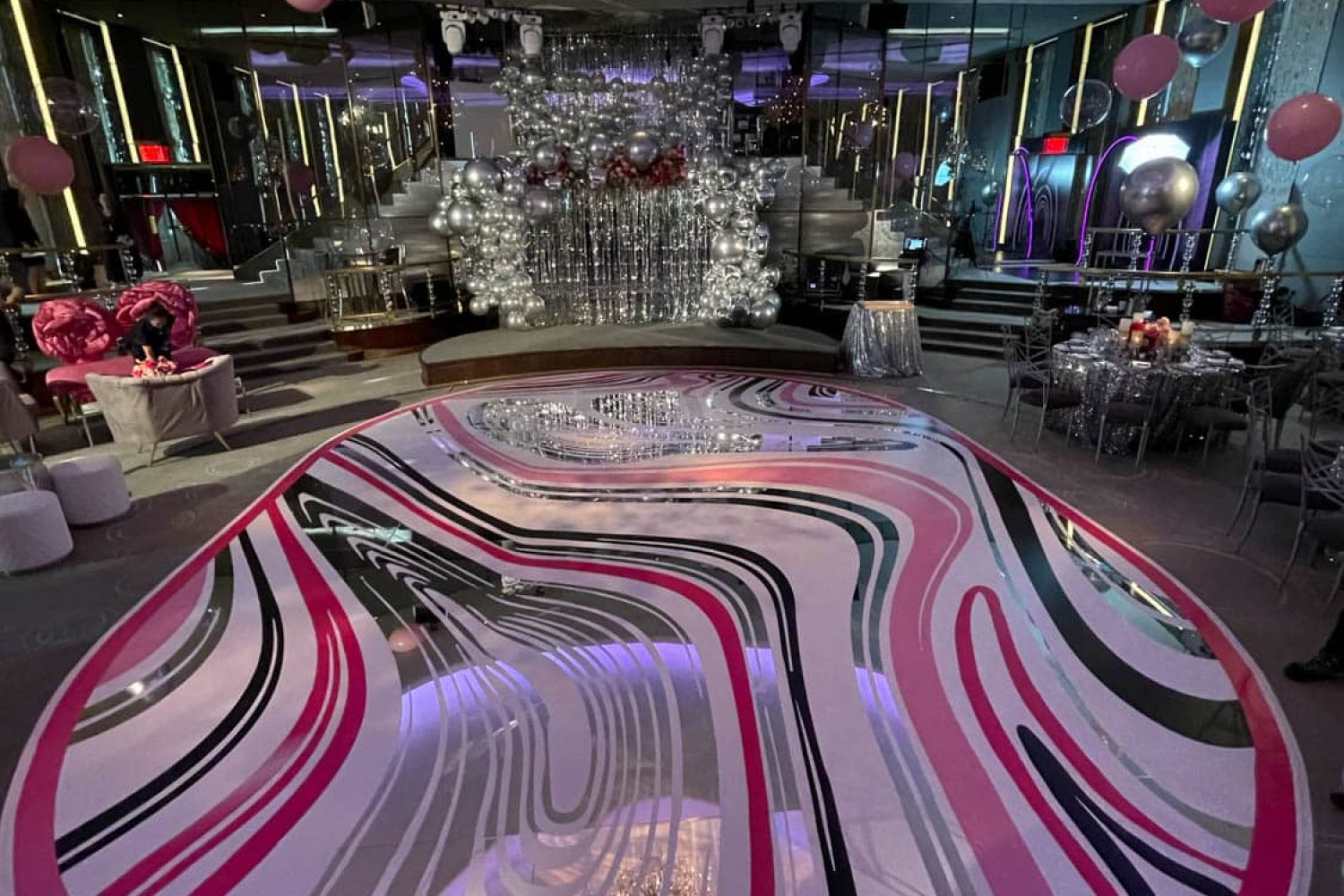 Custom Metallilc Silver Oval Dance Floor Wrap jpg